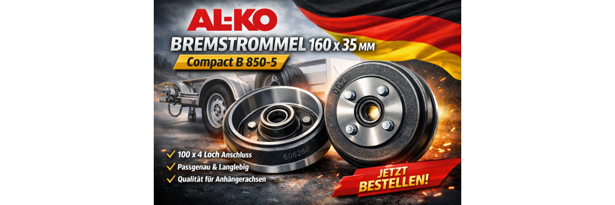 ALKO Bremstrommel 160 x 35 mm – 100 × 4 Loch für Compact B 850-5 Anhängerachsen - ALKO Bremstrommel 160 x 35 | 100×4 Loch | Compact B 850 Ersatzteil